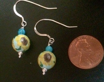 Sunflower Earrings- handpainted jewelry-hand painted earrings