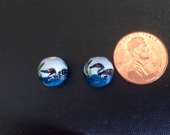 2 Loon Beads - Hand Painted - Porcelain - Custom