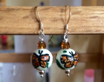 Monarch Butterfly Earrings-Hand Painted Monarch Butterflies-925 Sterling silver