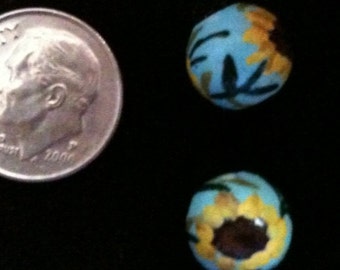 2 Hand Painted Sunflower Beads