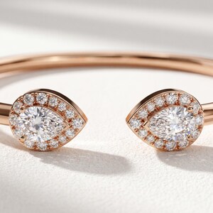 Twin Pear Lab Grown Diamond Open Cuff Bangle | IGI Certified | 14K 18K Gold Sterling Silver