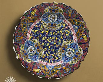 Hand Painted Turkish Ceramic Plate, Iznik Style Blue Floral Design, Ottoman Pattern Wall Art, 12 Inch Plate
