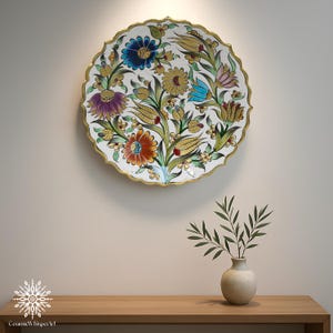 Hand-Painted Floral Ceramic Plate, Turkish Boho Wall Decor (30 cm) image 3