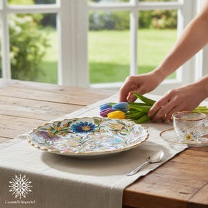 Hand-Painted Floral Ceramic Plate, Turkish Boho Wall Decor (30 cm) image 2