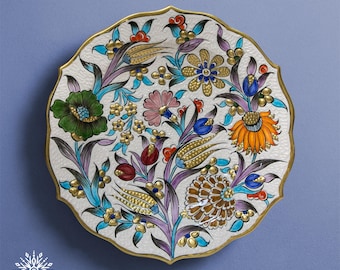 Hand-Painted Turkish Ceramic Plate: Ottoman Floral Decor (12 inch)