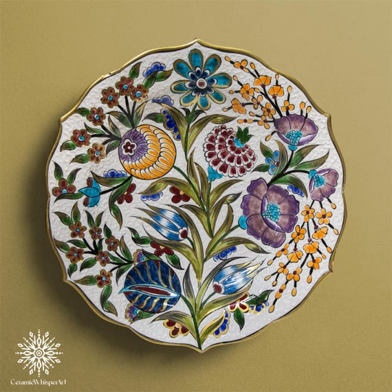 Hand-Painted Turkish Ceramic Plate: Floral Ottoman Wall Art (12 inch)