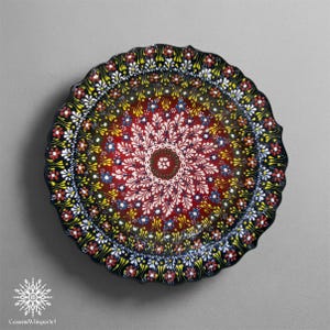 Hand-Painted Turkish Ceramic Plate: Red & Black Floral Mandala, 12 inch