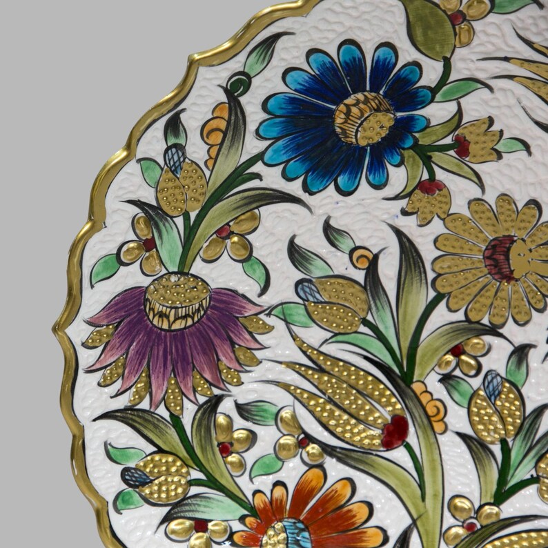 Hand-Painted Floral Ceramic Plate, Turkish Boho Wall Decor (30 cm) image 6