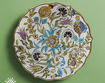 Handpainted Turkish Ceramic Plate, Floral Wall Art (12 in)