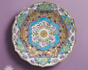 Handbemalter Keramik Wandteller, Boho Blumen-Kunst-Dekor (30 cm)