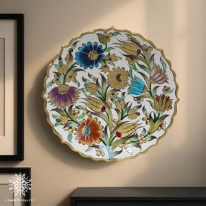 Hand-Painted Floral Ceramic Plate, Turkish Boho Wall Decor (30 cm) image 4