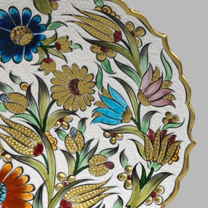 Hand-Painted Floral Ceramic Plate, Turkish Boho Wall Decor (30 cm) image 5