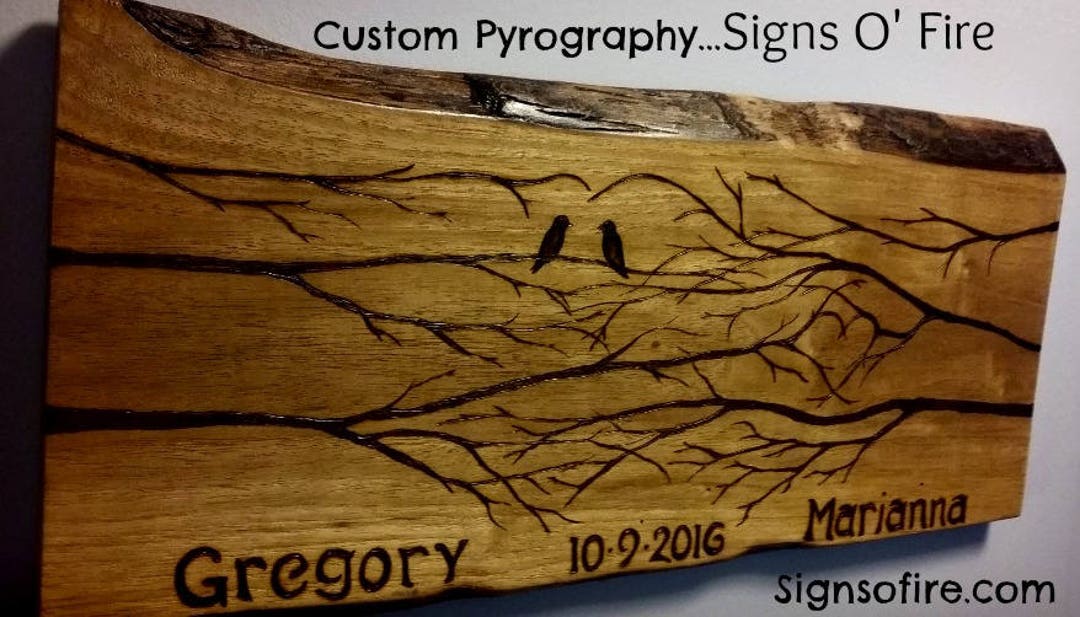 Custom Pyrography Wedding Present With Names and Dates of Etsy