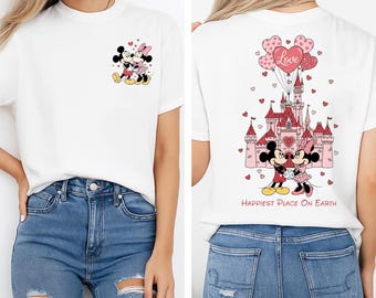 Disney Happiest Place On Earth Shirt, Mickey Minnie Valentine Kiss Castle Sweatshirt, Disney Lovers Sweater