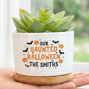 Custom Halloween Plant Pot, Personalized Family Name Planter, Spooky Home Decor, Fall Garden Decoration, Indoor Succulent Flower Pot
