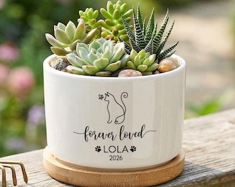 Personalized Cat Memorial Flower Pot, Custom Pet Memorial Keepsake, Pet Loss Sympathy Gift, Remembrance Planter for Cat Mom