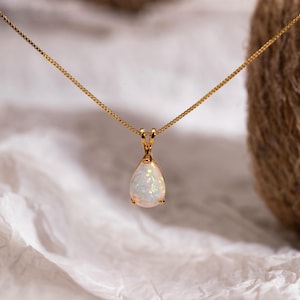 Pear Opal Pendant Necklace, 18K Gold Plated, Dainty Layering Jewelry,Wherever You Go Opal Necklace for Daughter,Graduation Gift for Her