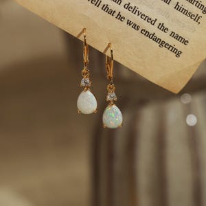 White Opal Drop Earrings,Minimalist Dangle Opal Earrings ,Everyday Jewelry, Teacher Gifts for Her,Graduation Gift for Daughter,Gift for Her