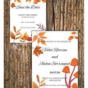 Editable Autumnal Wedding Invitation Template Bundle, Save the Date, Invite, Welcome Board, Find Your Seat, elegant design