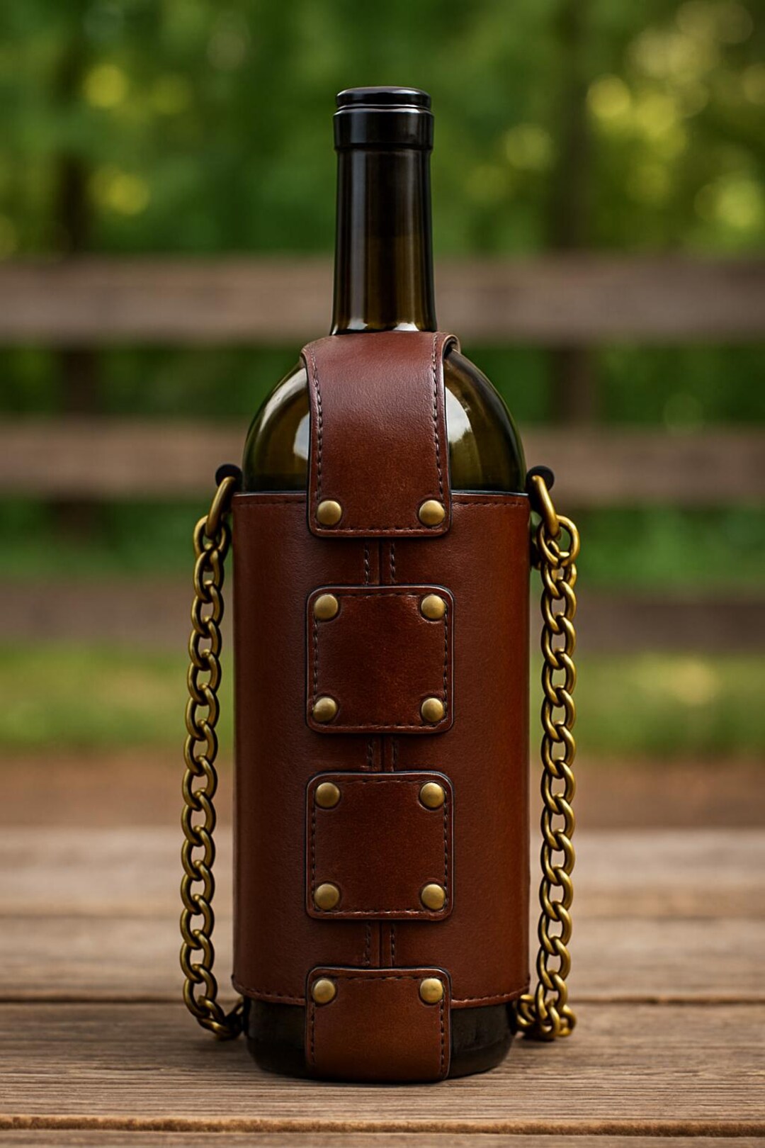 Leather Wine Bottle Carrier | Vintage Leather Wine Holder With Chain ...
