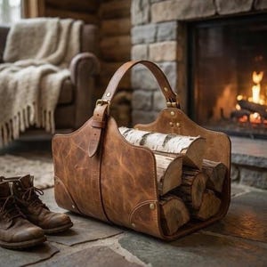 Bolsa para transportar leña / Bolsa resistente para transportar leña / Soporte de lona para leña para chimenea / Bolsa para leña para interior y exterior / Bolsa para leña de gran capacidad