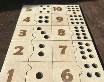 Wooden Number Puzzle: Montessori Counting Game, Handmade Toy