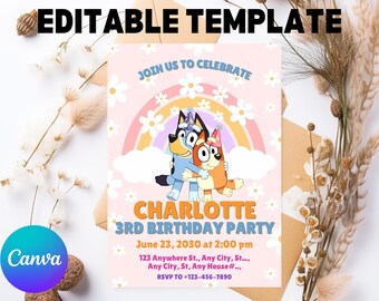 Bluey Birthday Girl Invitation Template, Editable Phone Invite (Canva Template)