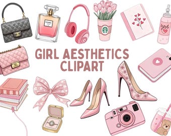 Pink Girl Clipart Bundle | Fashion, Planner Graphics (PNG Digital Download)