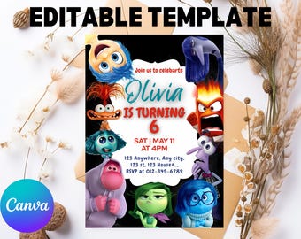 Inside Out 2 Birthday Invitation Template, Printable Kids Party Invite (Digital)
