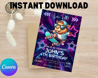 Kawaii Capybara Birthday Invitation: Editable Capy Party, Digital Template (PDF File)