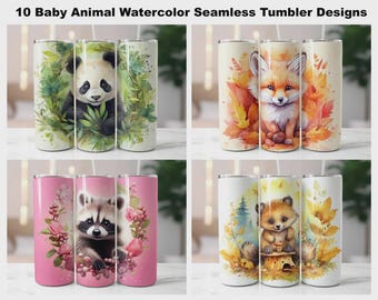 Watercolor Baby Animal Tumbler Wraps | Seamless Designs (Digital Download)