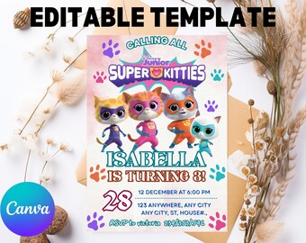 SuperKitty Birthday Invitation: Editable Kitten Party Template (PDF)