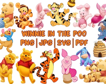 Winnie the Pooh Watercolor Clipart | Baby Shower Printables (Instant Download)
