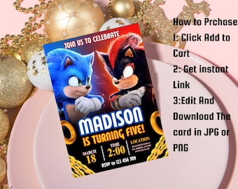 Sonic Birthday Invitation: Editable Canva Template (Digital Download)
