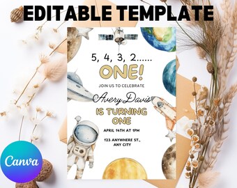 Outer Space Birthday Invitation, Astronaut Galaxy Party (Digital Download)