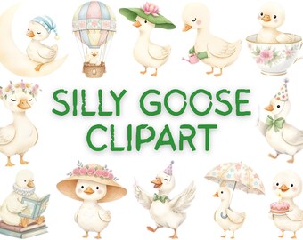 Funny Goose Clipart Bundle | Animal Illustrations (PNG Digital Download