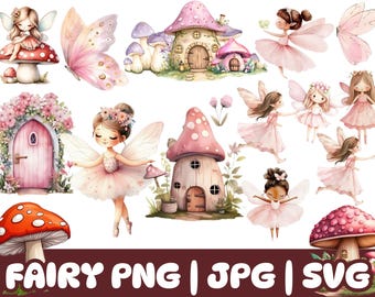 Pastel Watercolor Fairy Clipart Bundle (PNG, JPG, SVG)