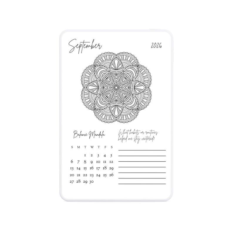 Mandala Coloring Calendar Printable Yearly Planner Black White Coloring ...