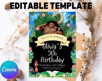 Baby Moana Birthday Invitation | Kids Party Template (Instant Download)