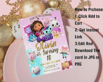 Gabby's Dollhouse Birthday Invitation – Editable Template (Digital)