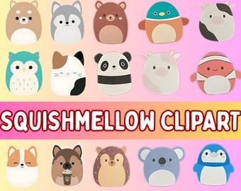 Squishmallow Style Clipart Bundle | Kawaii Pastel Animals (PNG Digital Download