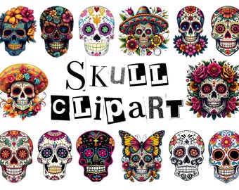 Gothic Skull Clipart Bundle | Halloween, Tattoo Designs (PNG Digital Download)