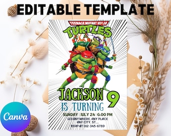 Ninja Turtles Birthday Invitation Template, Editable Karate Party (Digital Download)