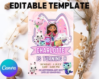 Gabby's Dollhouse Birthday Invitation: Editable Template (Digital Download)