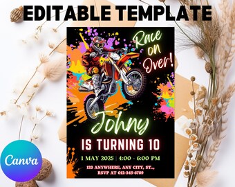 Editable Dirt Bike Birthday Invitation, Motocross Theme (Instant Download)