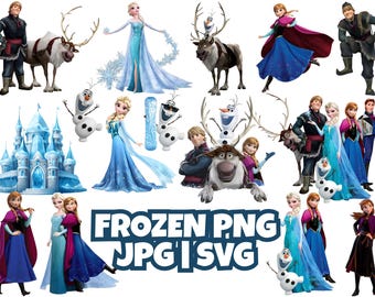 Frozen Clipart Bundle: Anna, Elsa, Olaf, PNG SVG JPG (Digital Download)