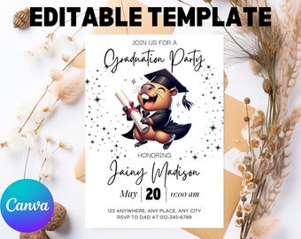Capybara Graduation Party Invitation Template | Class of 2025 (Digital)