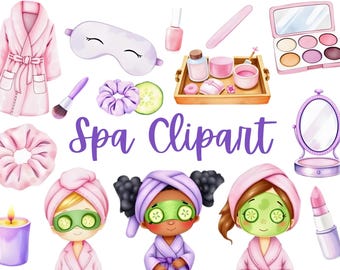 Spa Day Clipart, Girls, Pamper Party PNG Set (Digital Download
