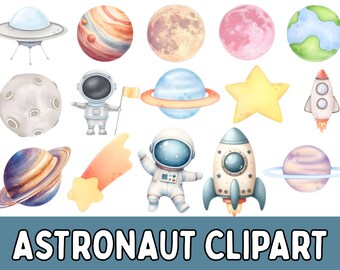 Astronaut Clipart Bundle PNG | Space Illustrations for Kids, Stickers, Digital Designs (Digital Download)