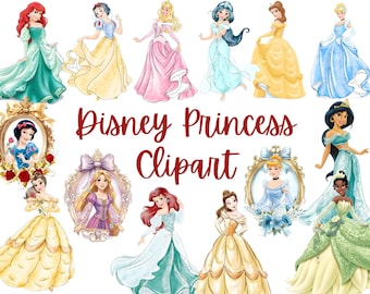 Watercolor Princess Clipart Bundle, PNG, Digital Download